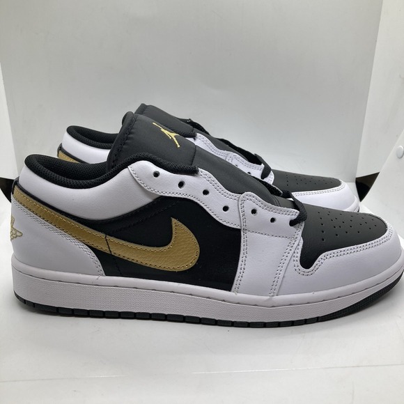 Nike Air Jordan 1 Low Men Size 10.5 Gold Swoosh Shoes Sneakers 553558-172 - Picture 4 of 10
